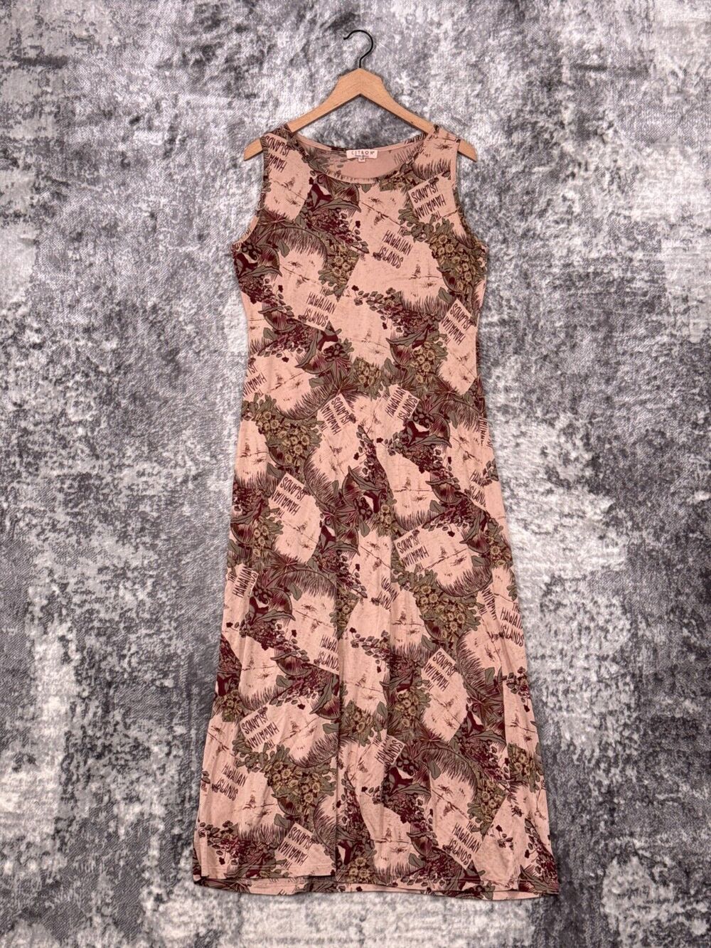 Citron Santa Monica Dress Large Womens Hawaiian Islands Jersey Knit Maxi